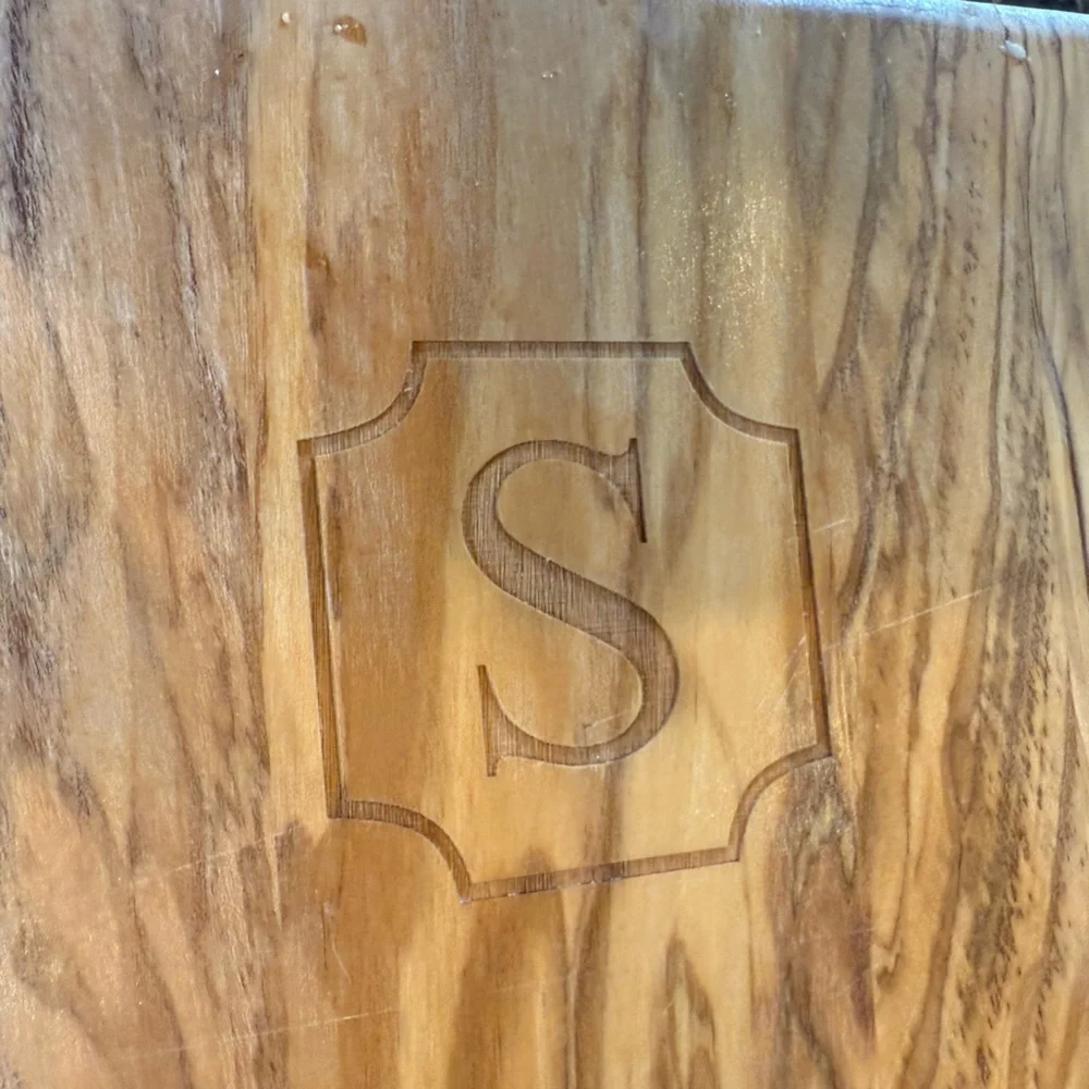 Williams Sonoma wooden cutting board chopping block engraved initial S
